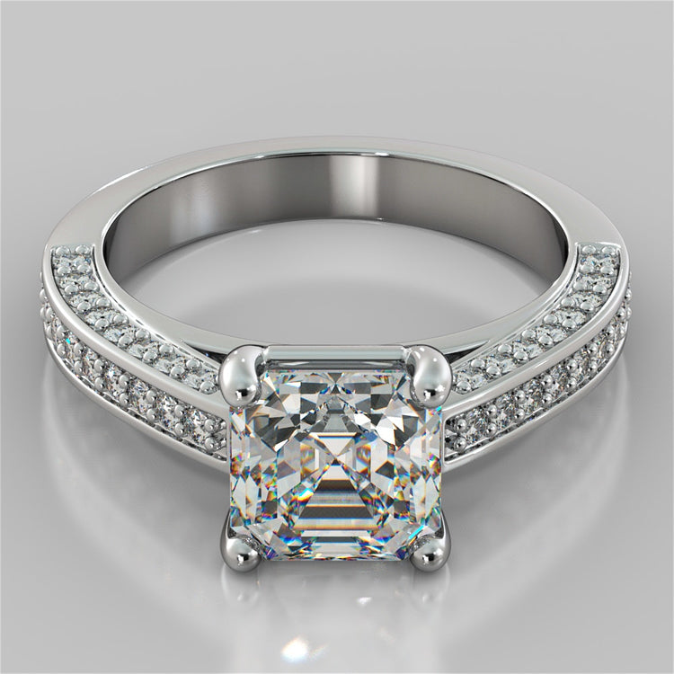 Asscher Cut Cathedral Style Wedding Set with Accents