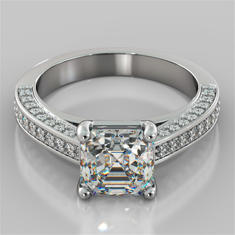 Asscher Cut Channel Set Cathedral Engagement Ring with Accents