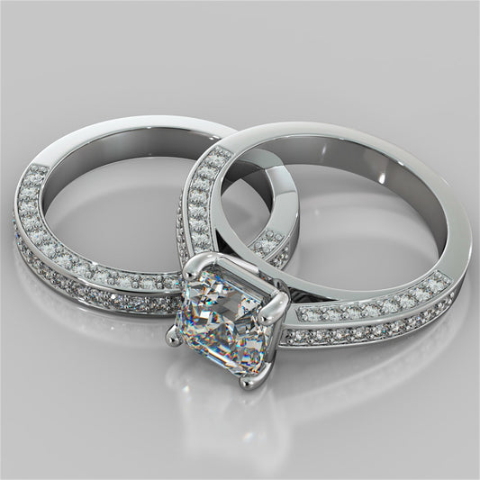 Asscher Cut Cathedral Style Wedding Set with Accents