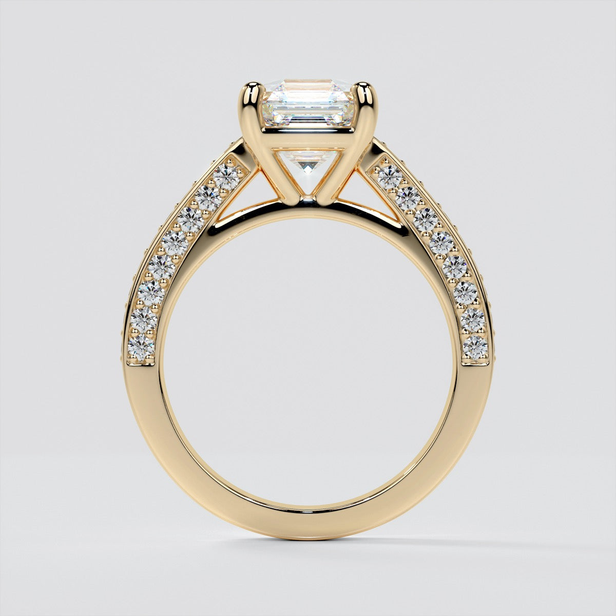 Cathedral Style Asscher Cut Trio-Wedding Set with Round Accents