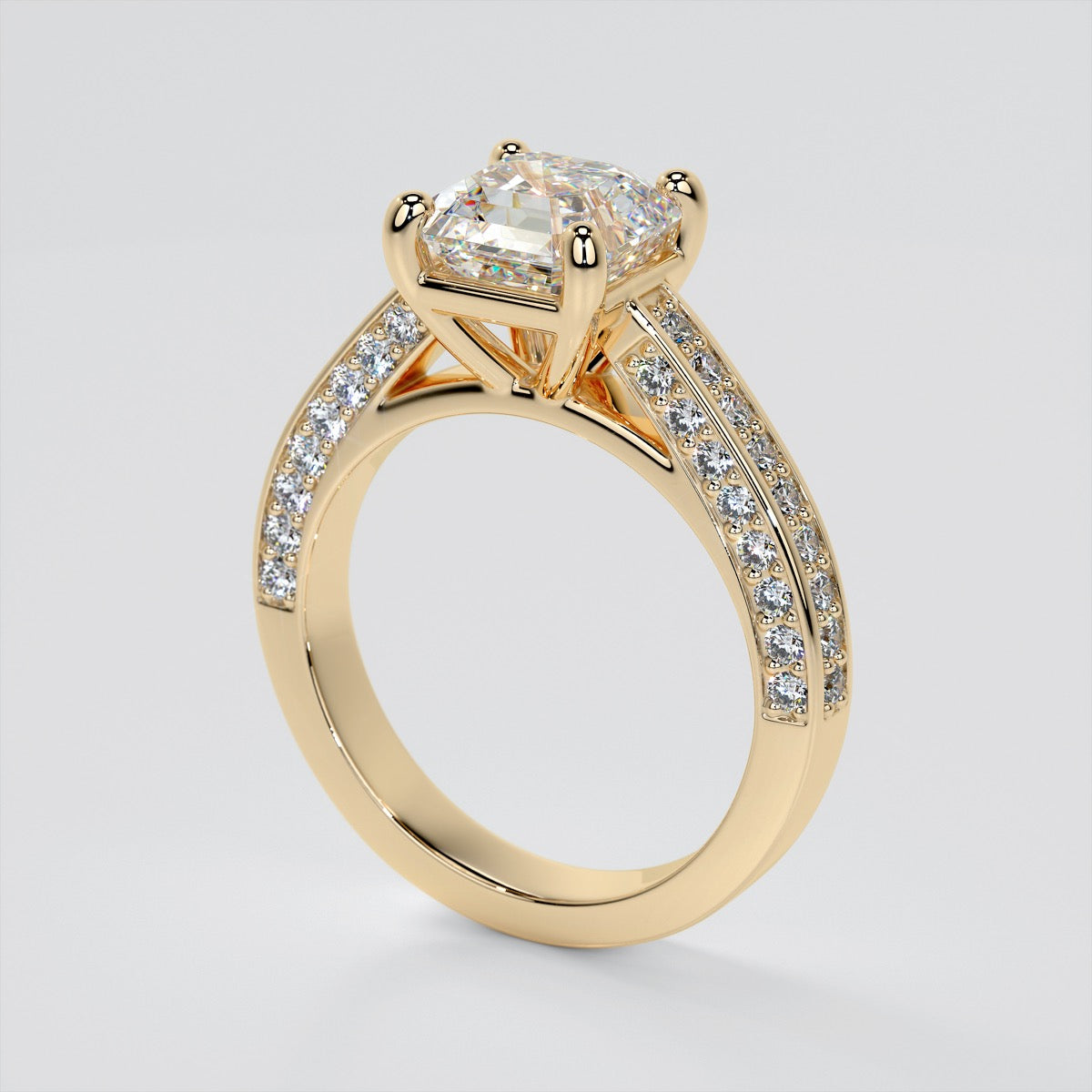 Cathedral Style Asscher Cut Trio-Wedding Set with Round Accents