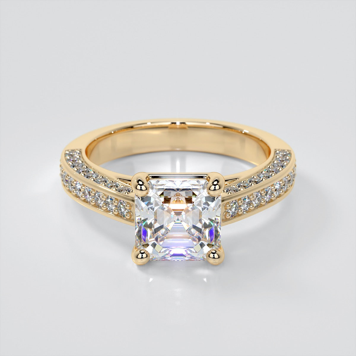 Asscher Cut Channel Set Cathedral Engagement Ring with Accents