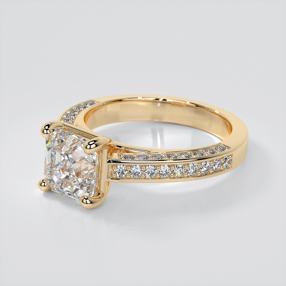 Cathedral Style Asscher Cut Trio-Wedding Set with Round Accents