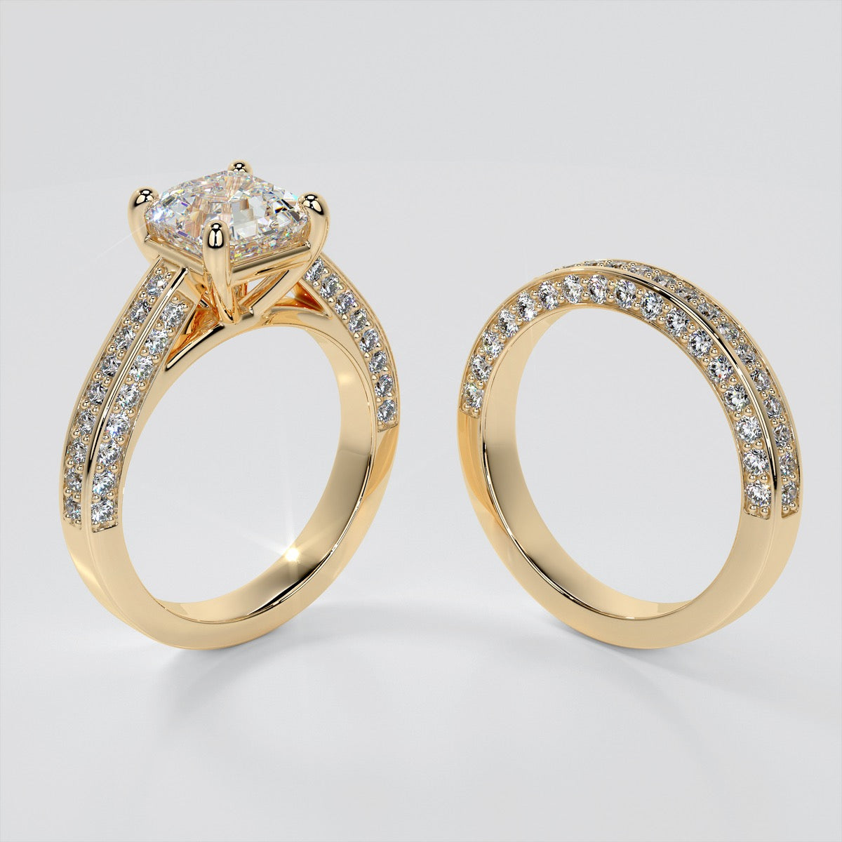 Asscher Cut Channel Set Cathedral Engagement Ring with Accents