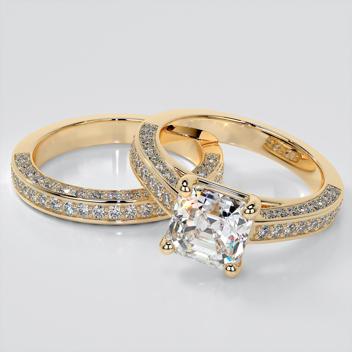 Asscher Cut Channel Set Cathedral Engagement Ring with Accents
