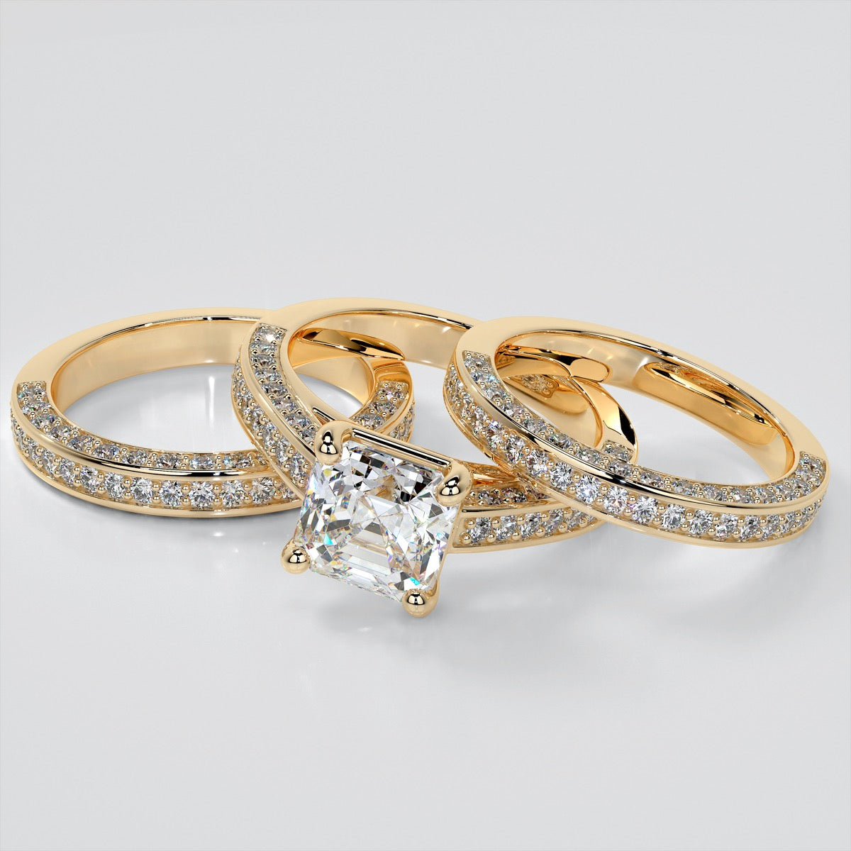 Asscher Cut Channel Set Cathedral Engagement Ring with Accents