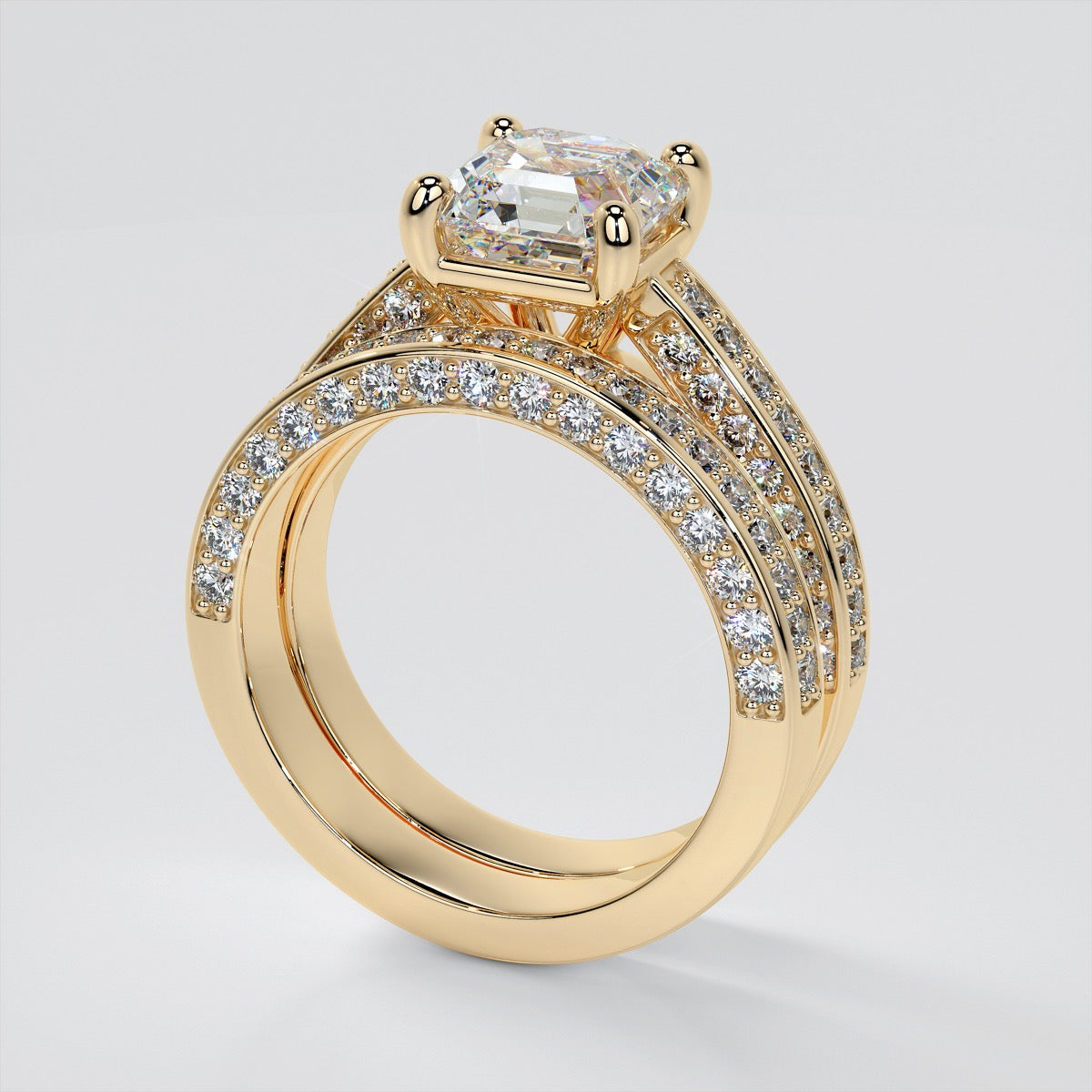 2.0Ct Asscher Cut Lab Grown Diamond Channel Set Cathedral Engagement Ring with Accents