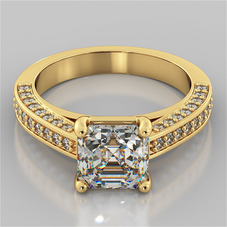 Asscher Cut Cathedral Style Wedding Set with Accents