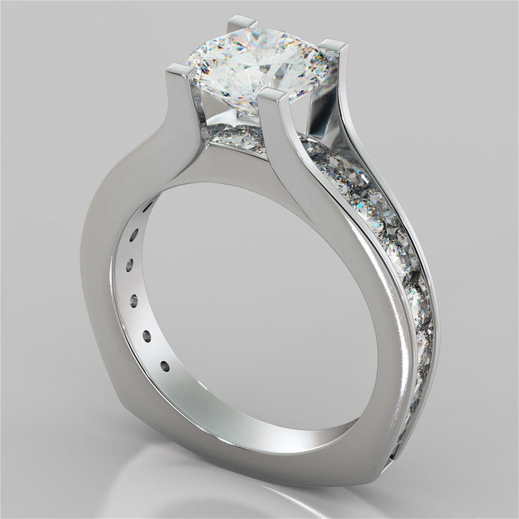 Lab grown Diamond Engagement Ring with Channel Set Accents Round Cut Euro Style