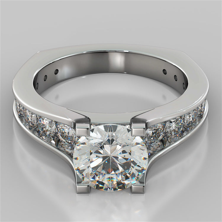 Lab grown Diamond Engagement Ring with Channel Set Accents Round Cut Euro Style