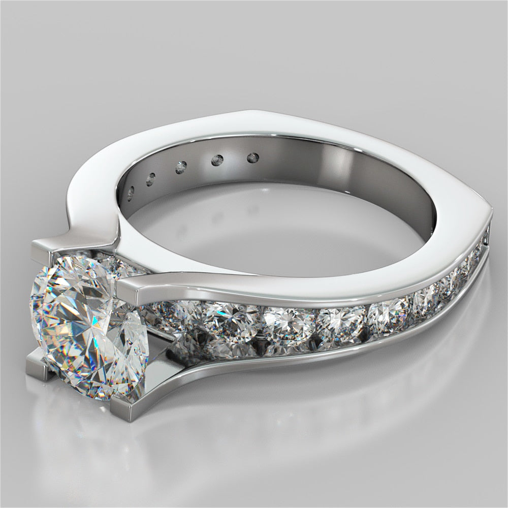 2.0Ct Round Cut Lab grown Diamond Engagement Ring with Channel Set Accents Euro Style