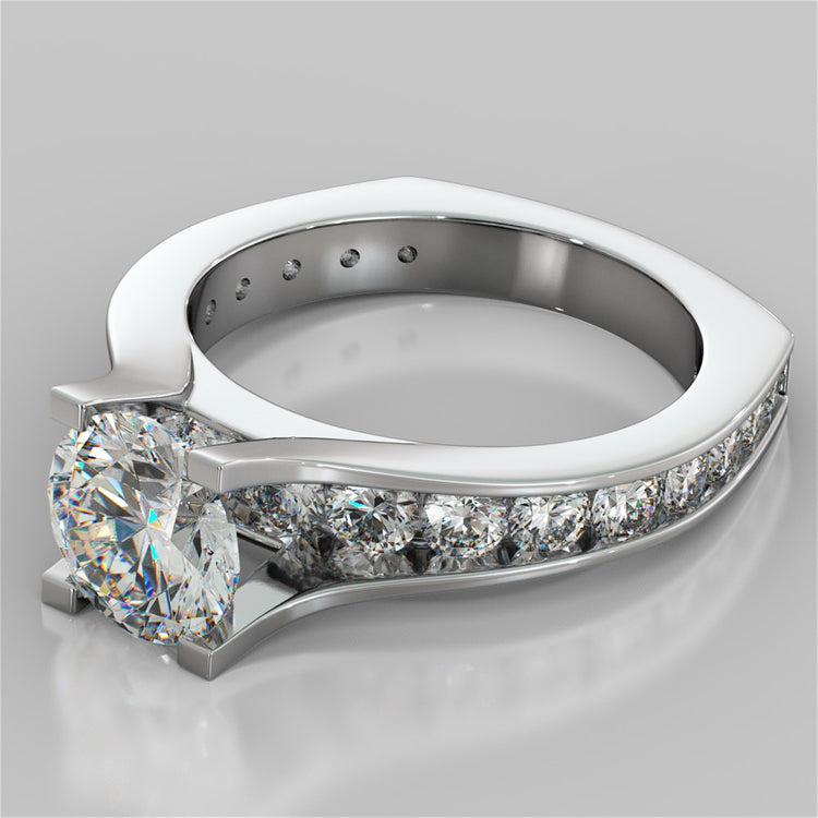 Lab grown Diamond Engagement Ring with Channel Set Accents Round Cut Euro Style