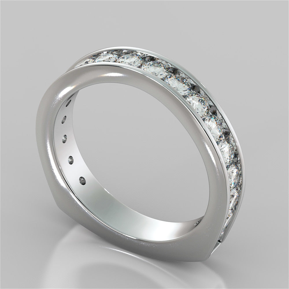2.0Ct Round Cut Lab grown Diamond Engagement Ring with Channel Set Accents Euro Style