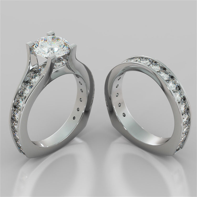 Lab grown Diamond Engagement Ring with Channel Set Accents Round Cut Euro Style