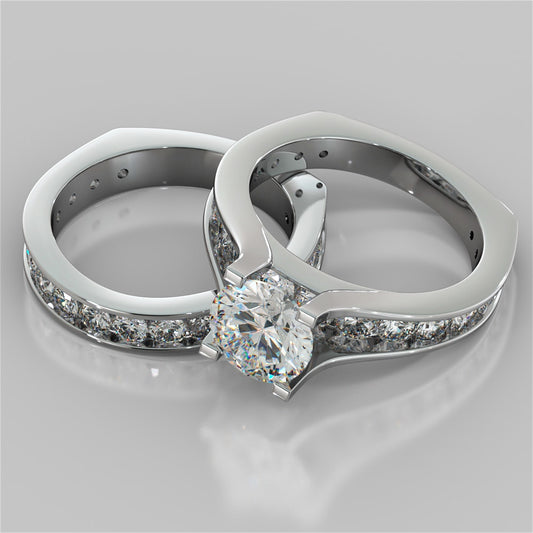 Round Cut Bridge Style Wedding Set with Euro Band