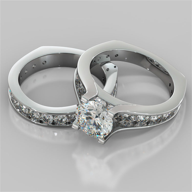 Lab grown Diamond Engagement Ring with Channel Set Accents Round Cut Euro Style