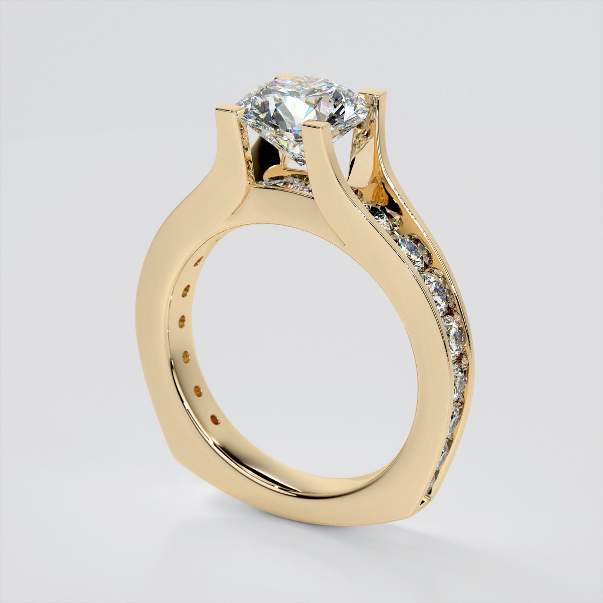 Round Cut Bridge Style Wedding Set with Euro Band