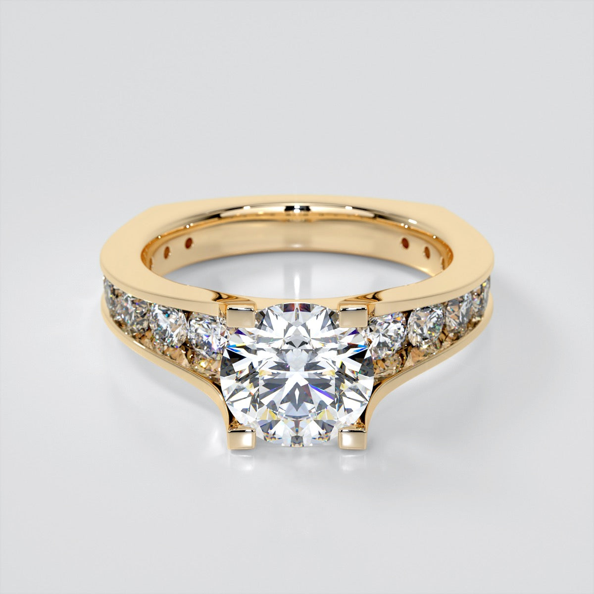 Round Cut Bridge Style Wedding Set with Euro Band