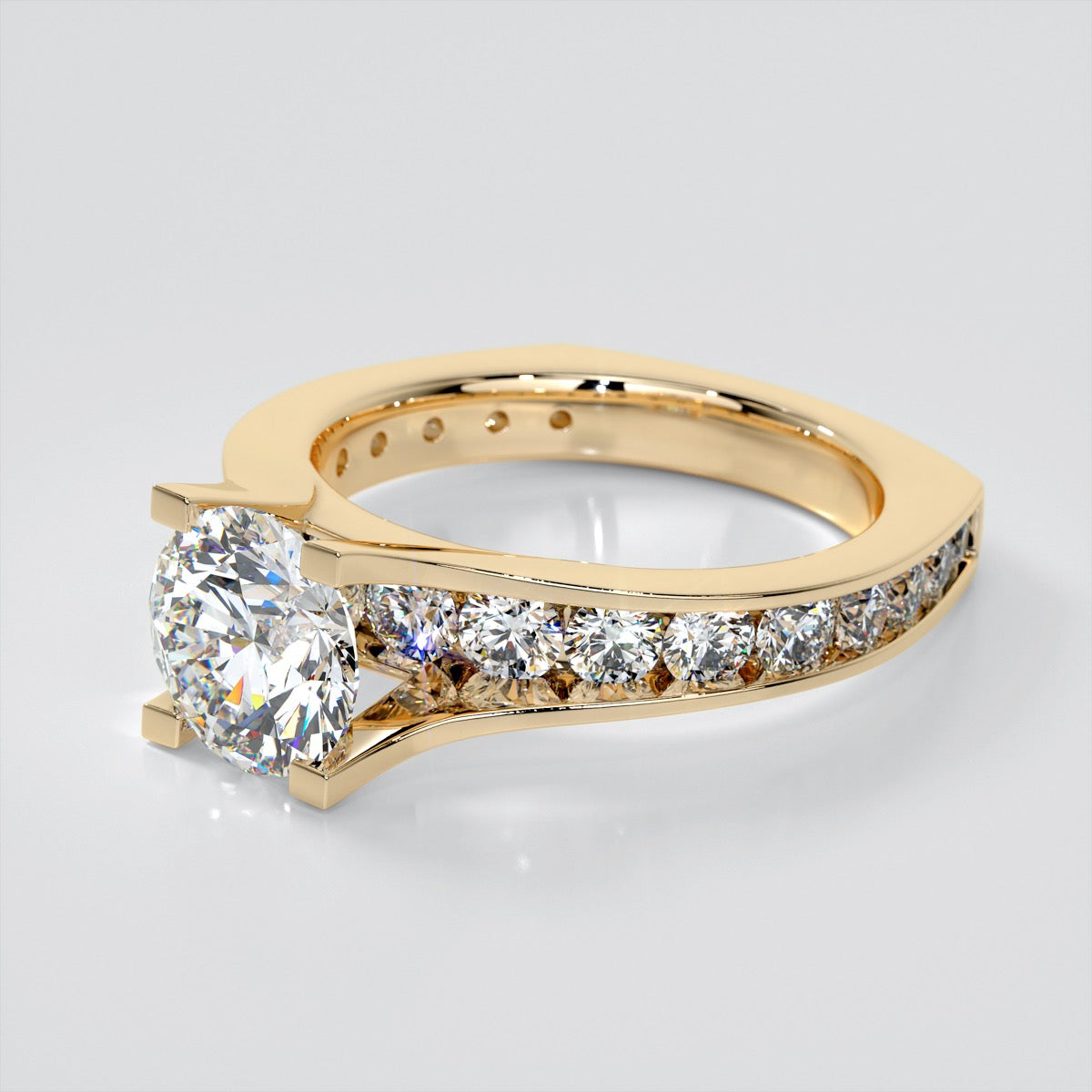 Round Cut Bridge Style Wedding Set with Euro Band