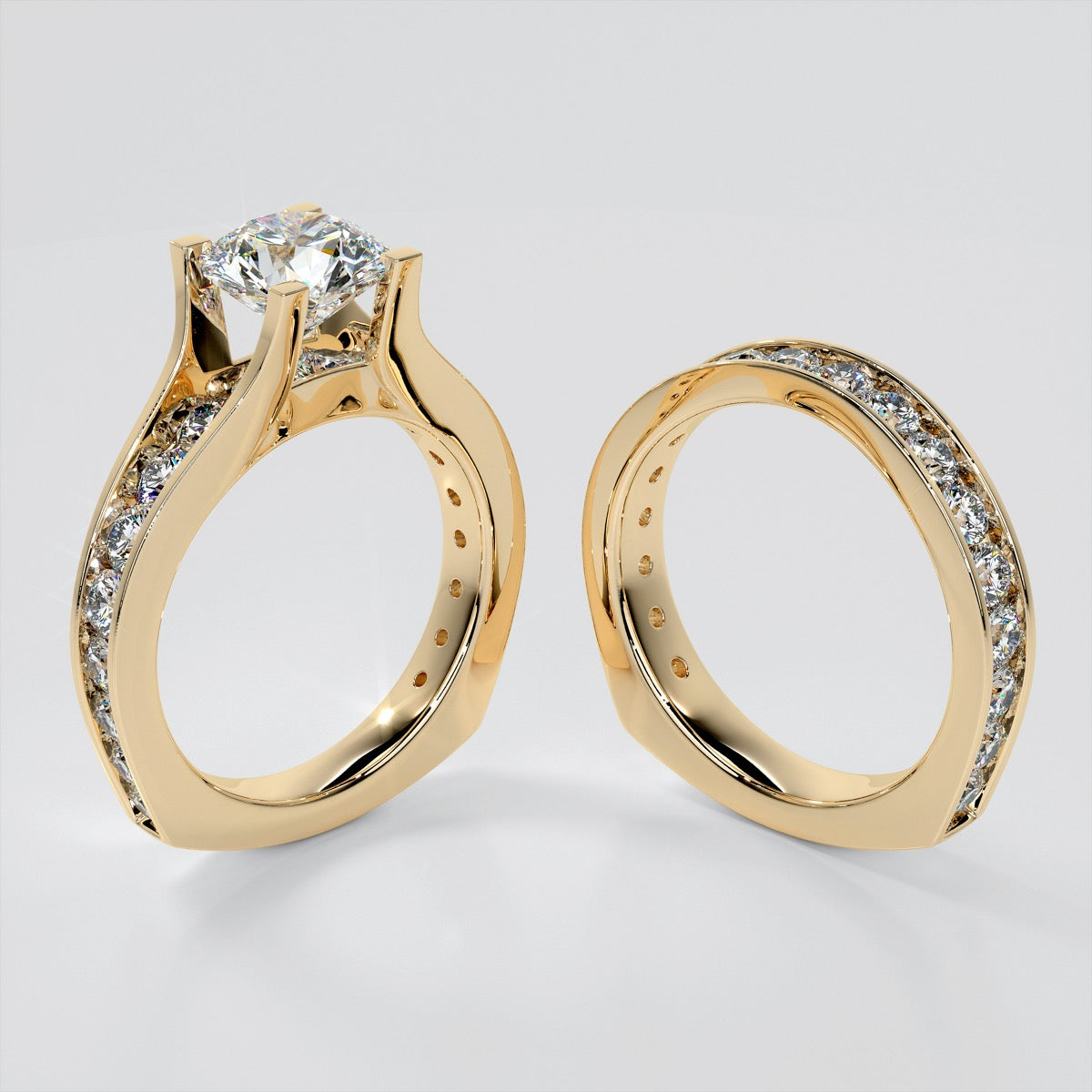 2.0Ct Round Cut Lab grown Diamond Engagement Ring with Channel Set Accents Euro Style