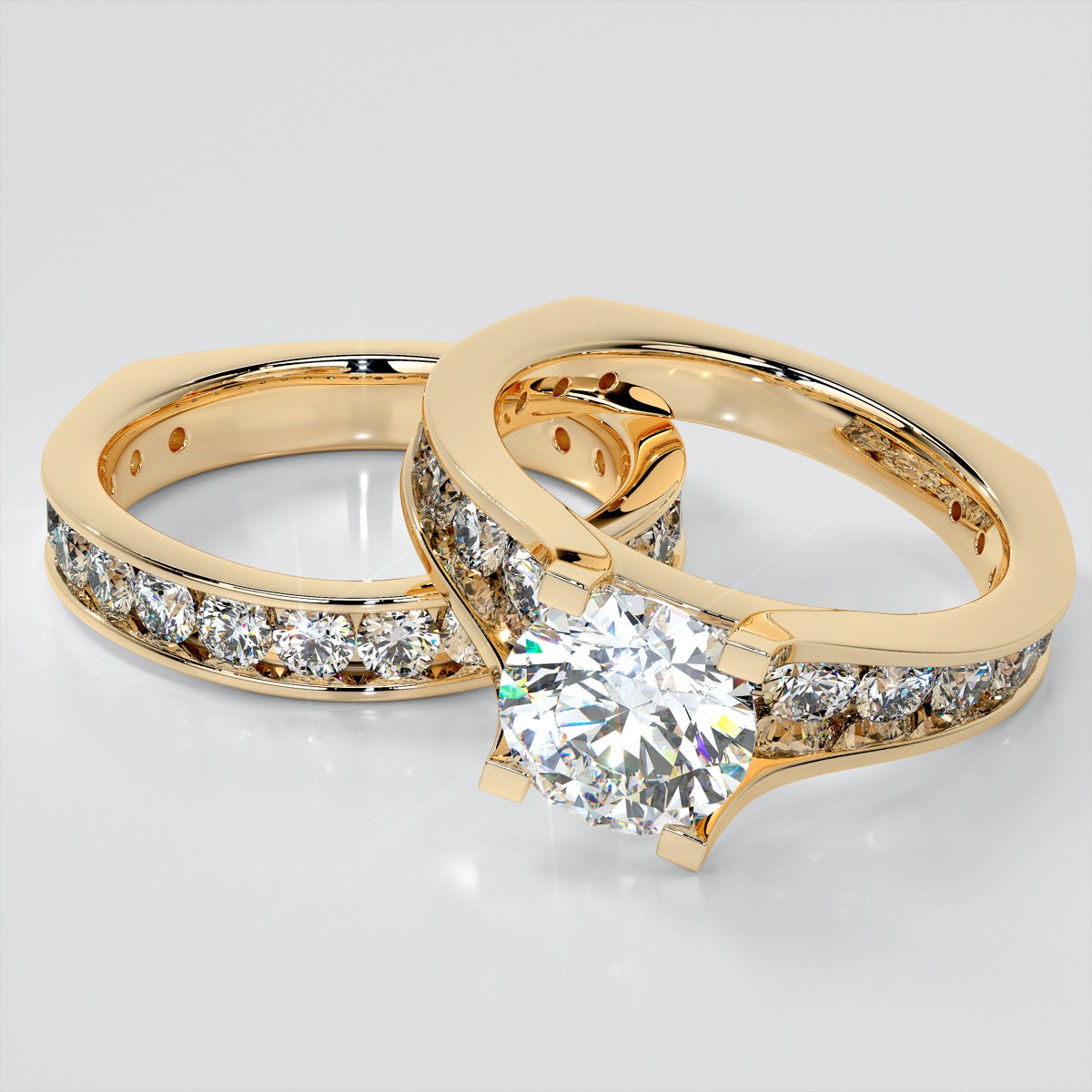 Round Cut Euro Style Engagement Ring with Channel Set Accents
