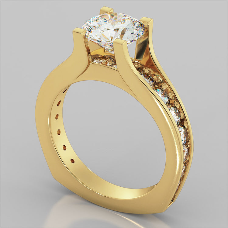 Lab grown Diamond Engagement Ring with Channel Set Accents Round Cut Euro Style