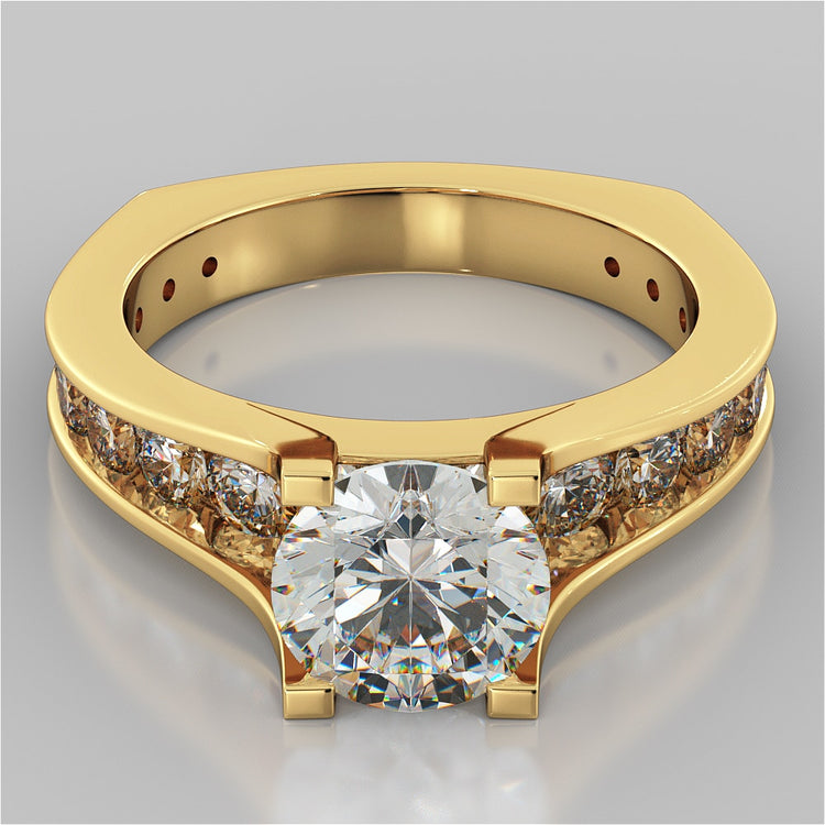 Lab grown Diamond Engagement Ring with Channel Set Accents Round Cut Euro Style