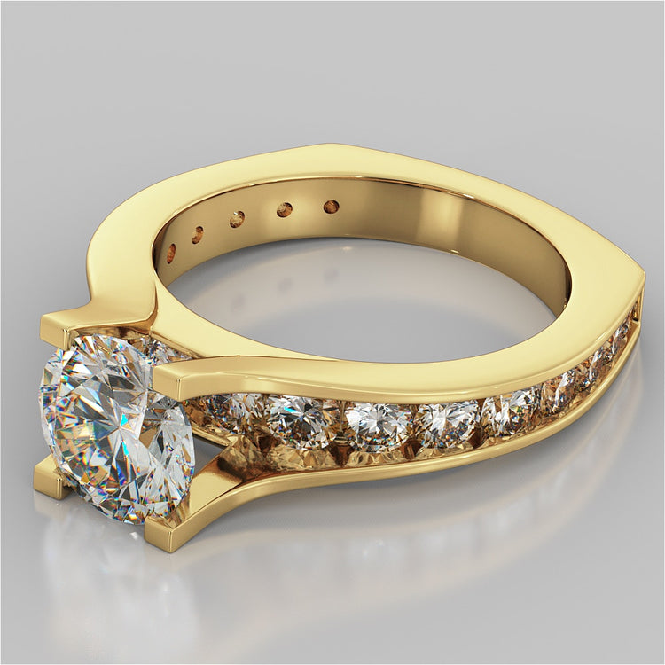 Lab grown Diamond Engagement Ring with Channel Set Accents Round Cut Euro Style