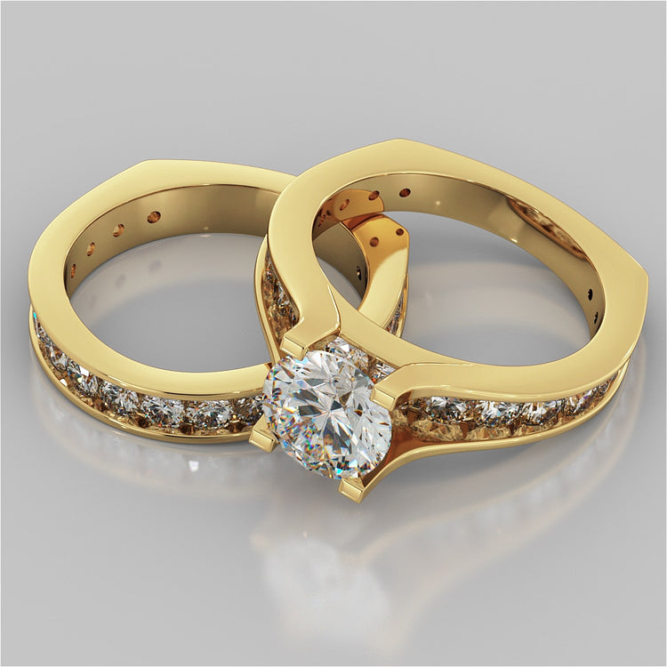 Lab grown Diamond Engagement Ring with Channel Set Accents Round Cut Euro Style