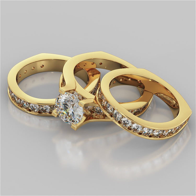 Lab grown Diamond Engagement Ring with Channel Set Accents Round Cut Euro Style