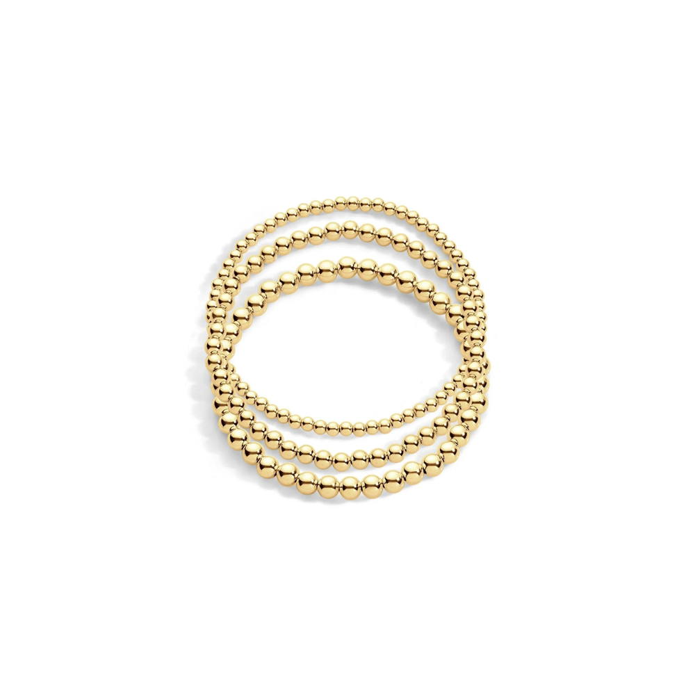 14K Yellow Gold-Filled Beaded Bracelet Stack – Stretch Gold Ball (Set of 3)