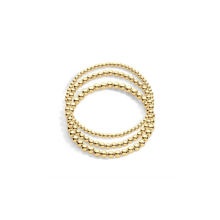 14K Yellow Gold-Filled Beaded Bracelet Stack – Stretch Gold Ball (Set of 3)