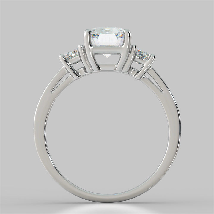 Emerald Cut Three-Stone Engagement Ring With Trapezoid Accents
