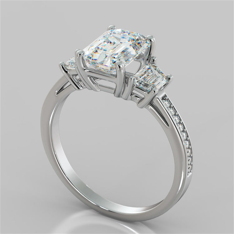 Emerald Cut Three Stone Wedding Set With Trapezoids