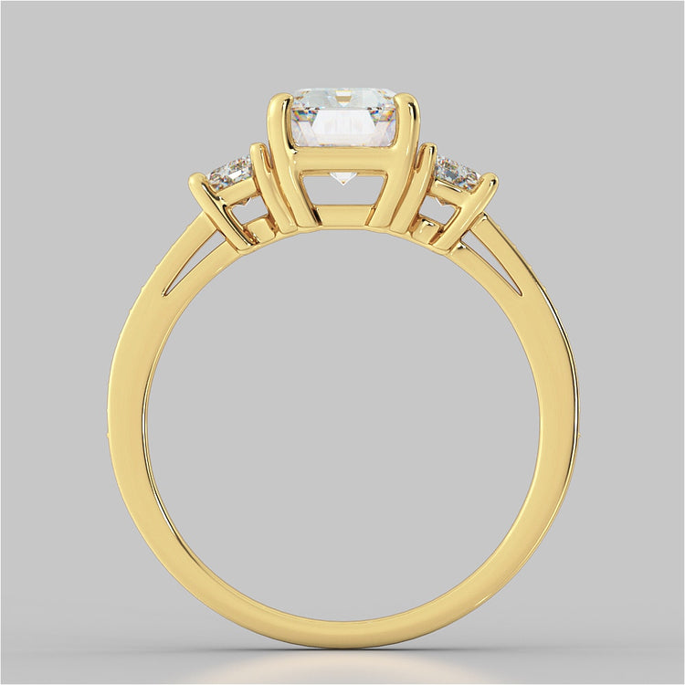 Emerald Cut Three Stone Wedding Set With Trapezoids