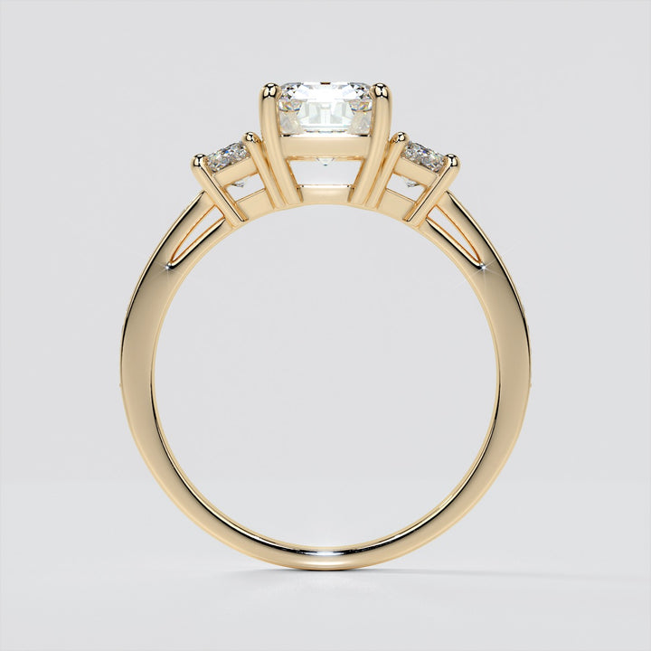 Emerald Cut Three-Stone Engagement Ring With Trapezoid Accents