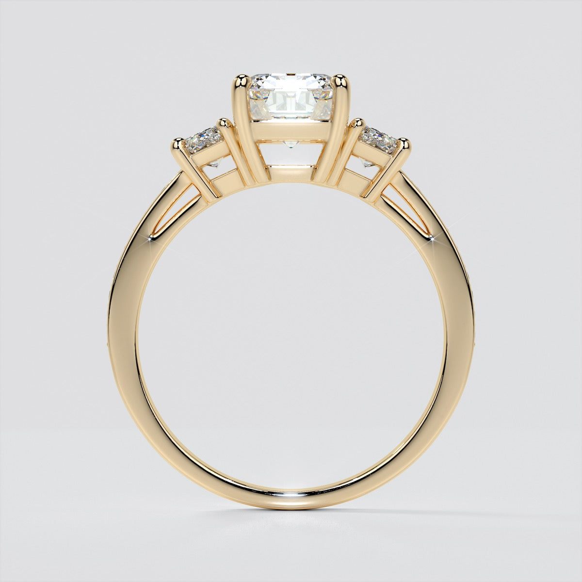 2.94Ct Emerald Cut Lab Grown Diamond Three-Stone Engagement Ring in 14K Yellow Gold - VVS Clarity - F Color