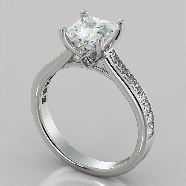 Princess Cut Channel Set Cathedral Style Wedding Set