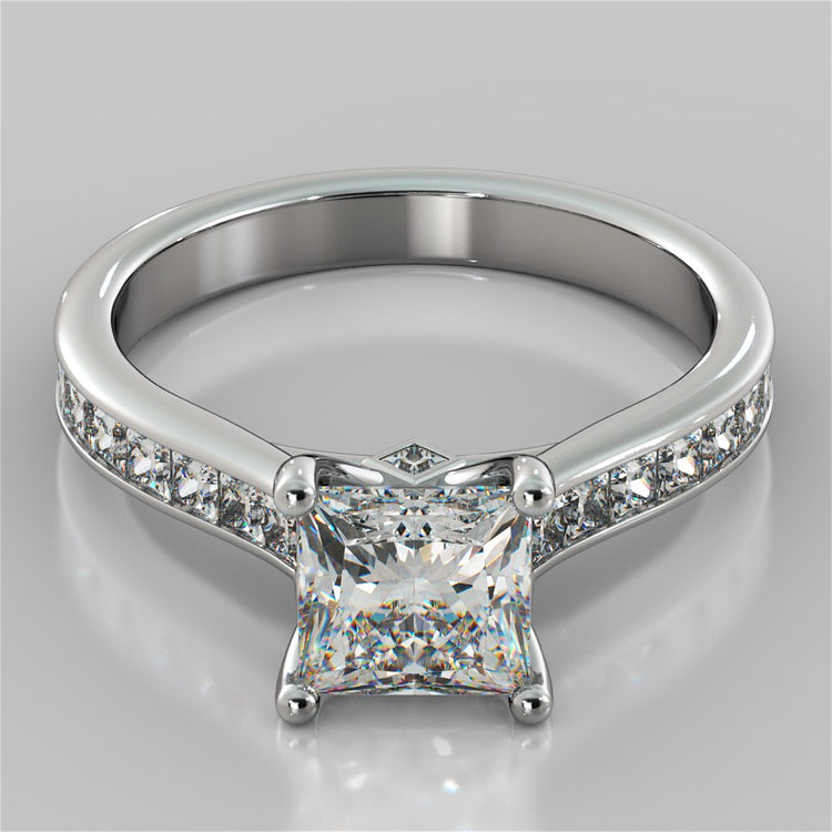 Lab Grown Diamond Princess Cut Channel Set Cathedral Style Engagement Ring