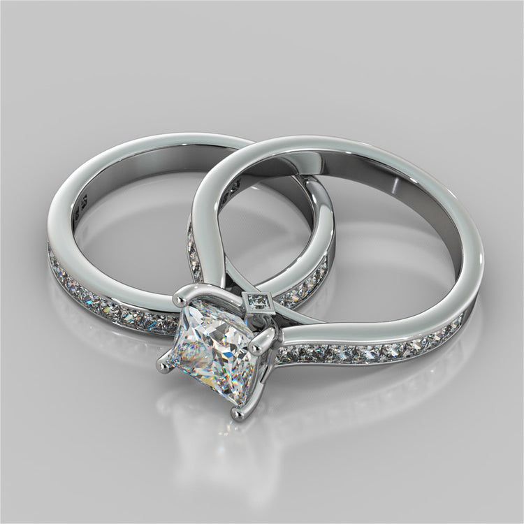 Princess Cut Channel Set Cathedral Style Wedding Set