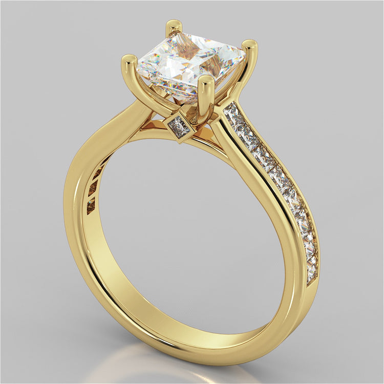 Princess Cut Channel Set Cathedral Style Engagement Ring