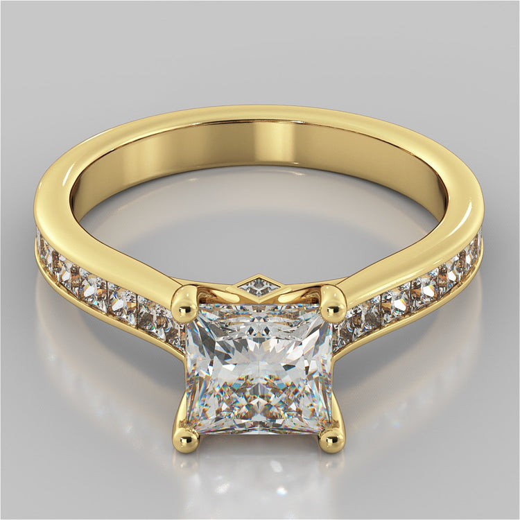 Princess Cut Channel Set Cathedral Style Wedding Set