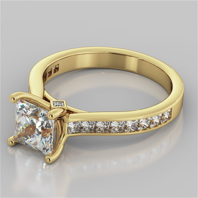 Princess Cut Channel Set Cathedral Style Engagement Ring