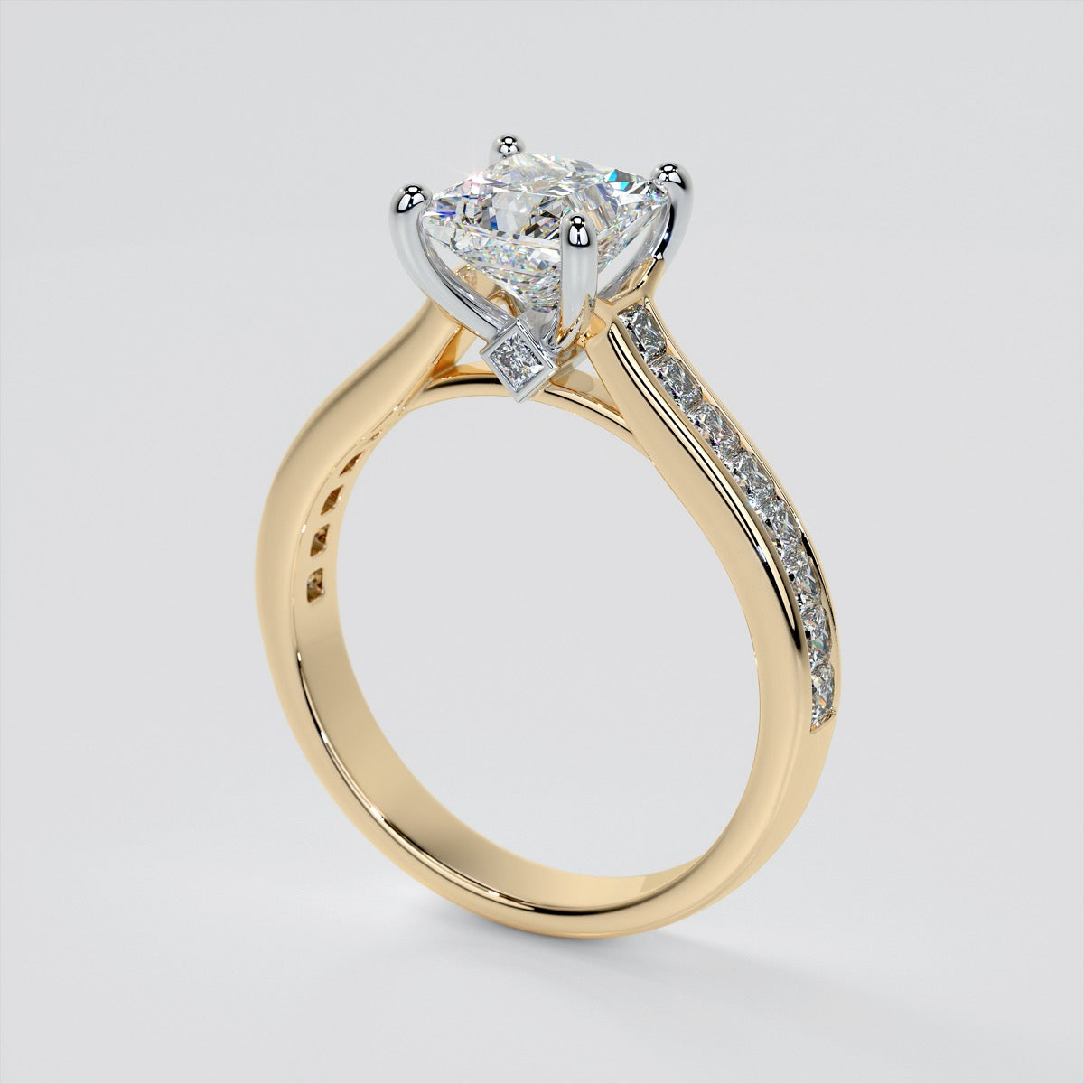 Princess Cut Channel Set Cathedral Style Engagement Ring