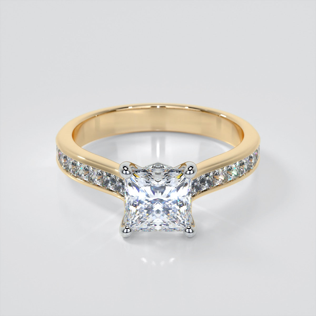 Lab Grown Diamond Princess Cut Channel Set Cathedral Style Engagement Ring