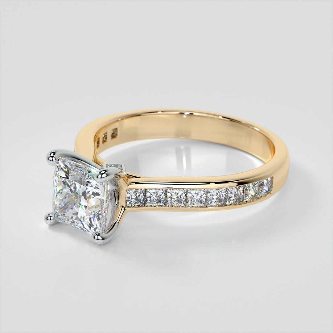 Lab Grown Diamond Princess Cut Channel Set Cathedral Style Engagement Ring