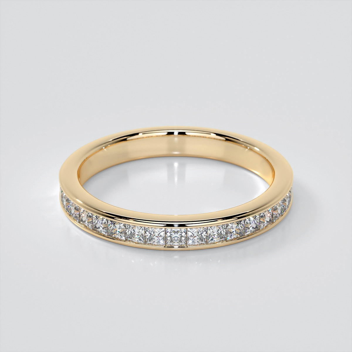 Princess Cut Channel Set Cathedral Style Wedding Set With 2 Matching Bands