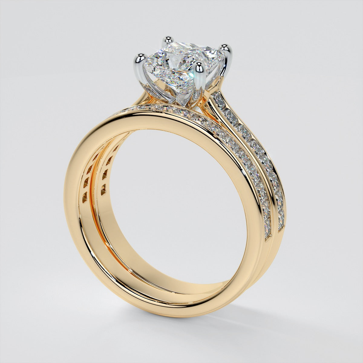 Princess Cut Channel Set Cathedral Style Engagement Ring