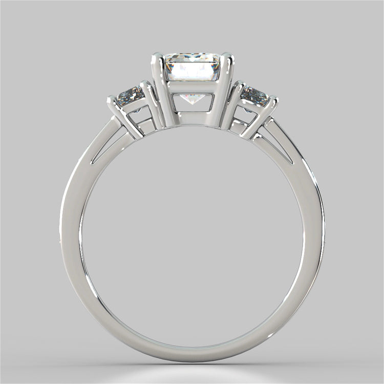 Radiant Cut Three-Stone Engagement Ring With Trapezoids