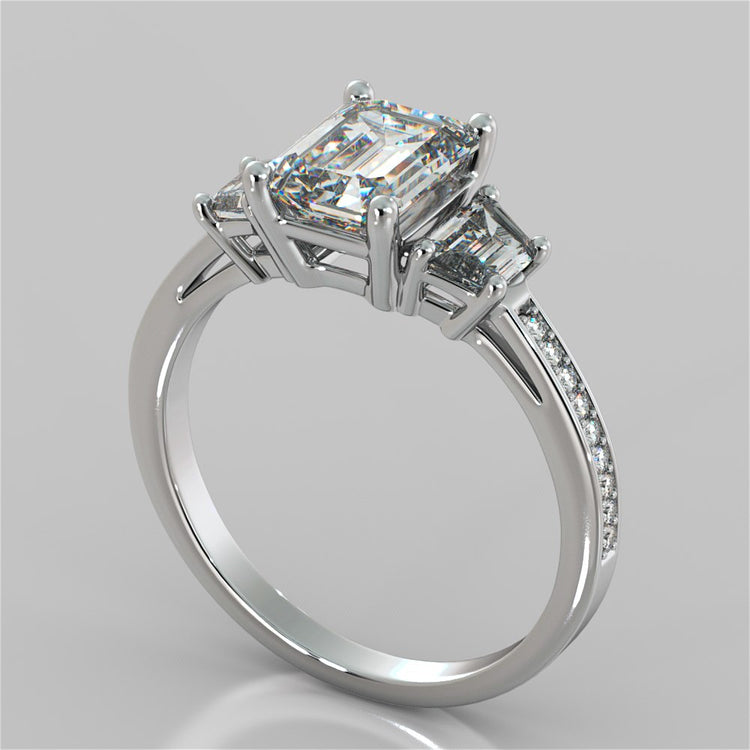 Radiant Cut Three Stone Wedding Set With Trapezoids